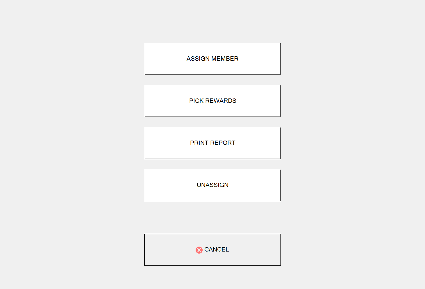 Sparkfly Transaction Menu