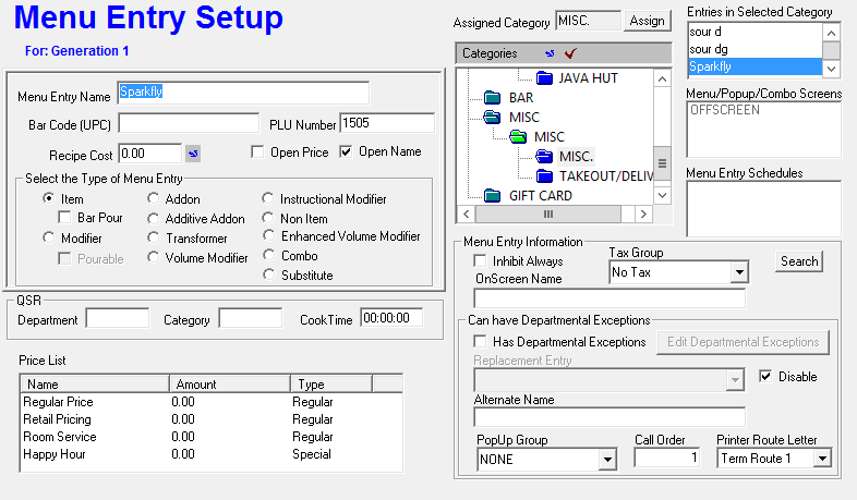 Sparkfly Menu Entry